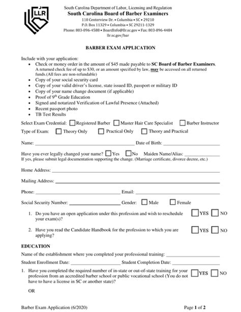 south carolina bar exam application.
